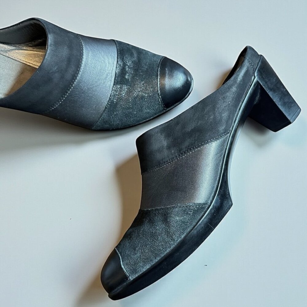 Naot Black Leather & Suede Artsy Clogs Women's Size 39 Shoes